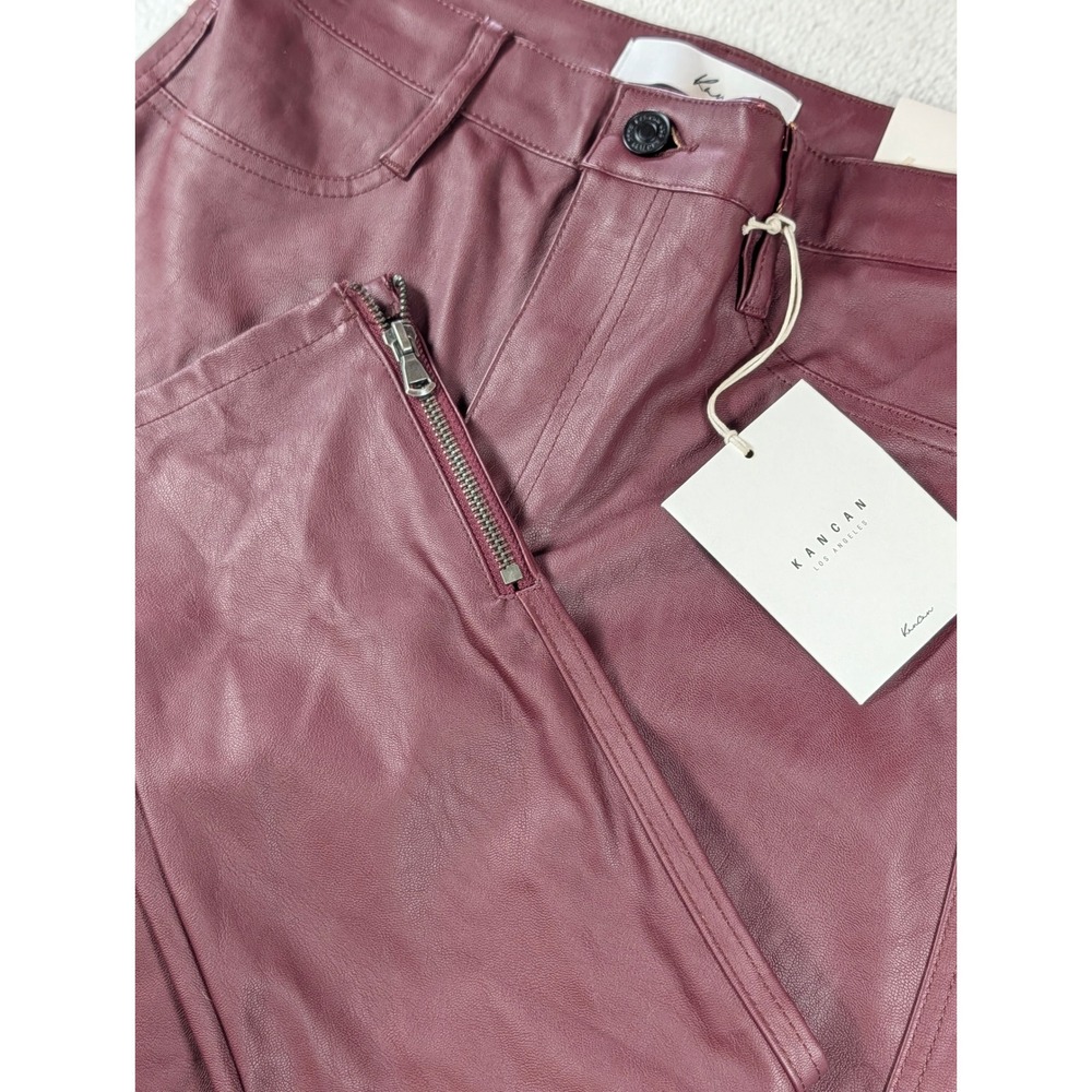 KanCan High Rise Faux Leather Skinny Pants Burgundy Ankle Zip KC7328MA Size 7/27
